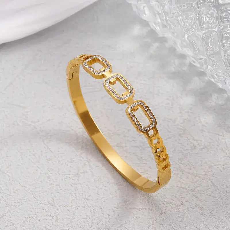 18K Gold PVD Geometric Rhinestone Bracelet