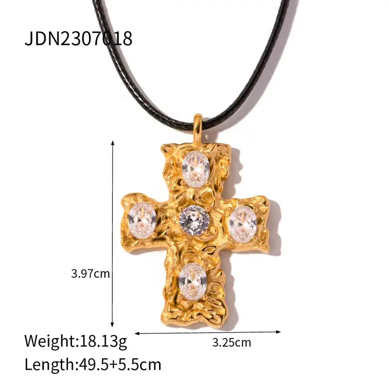 Gold Plated Pendant Black Rope Jewelry