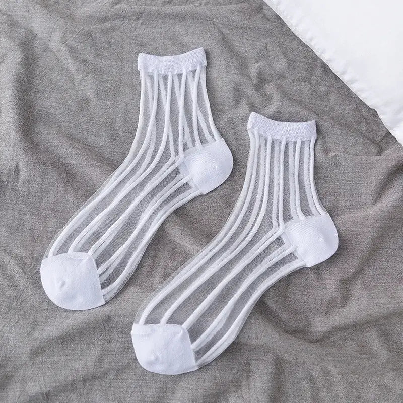 Sheer Socks with Fun Designs in Black or White