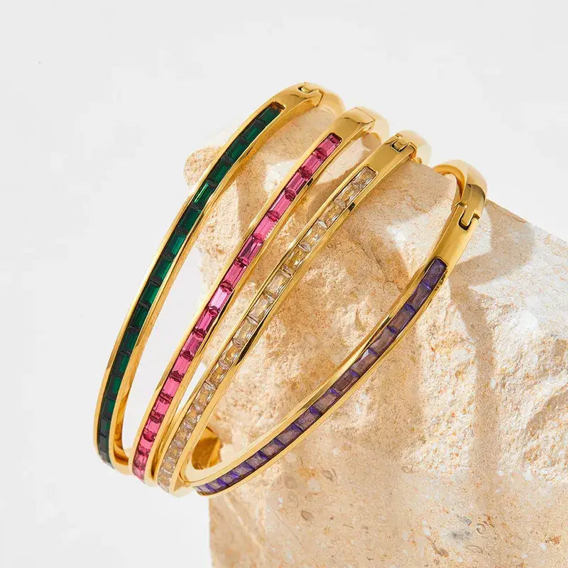 Gold Plated Stainless Steel Zircon Inlay Bracelet Bangle