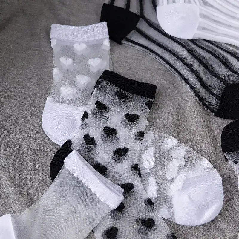 Sheer Socks with Fun Designs in Black or White