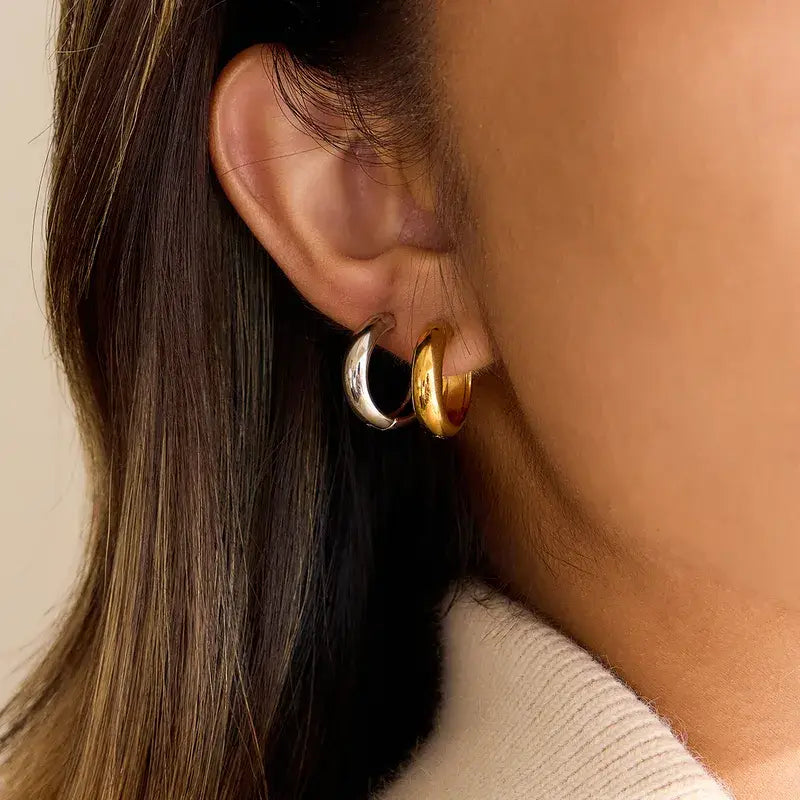 Classic 18K Plated Gold Hoop Earrings in Silver or Gold Hoop
