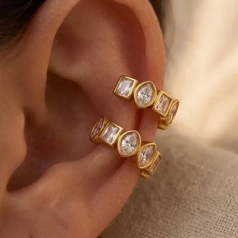18K Gold PVD Stainless Steel Clip Earrings with Zircon