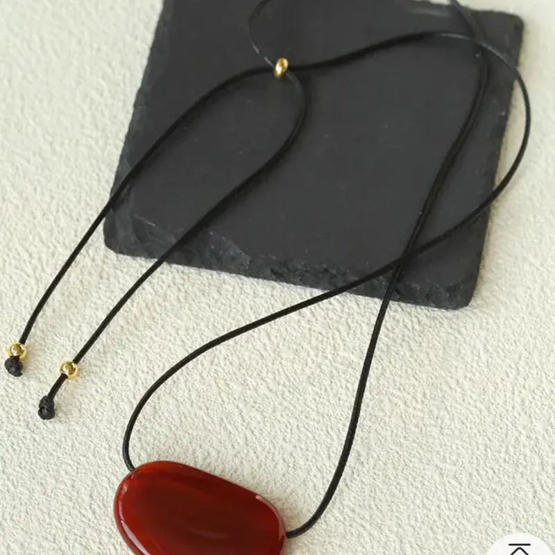Red Agate Stone Pendant Cord Necklace – Boho Jewelry