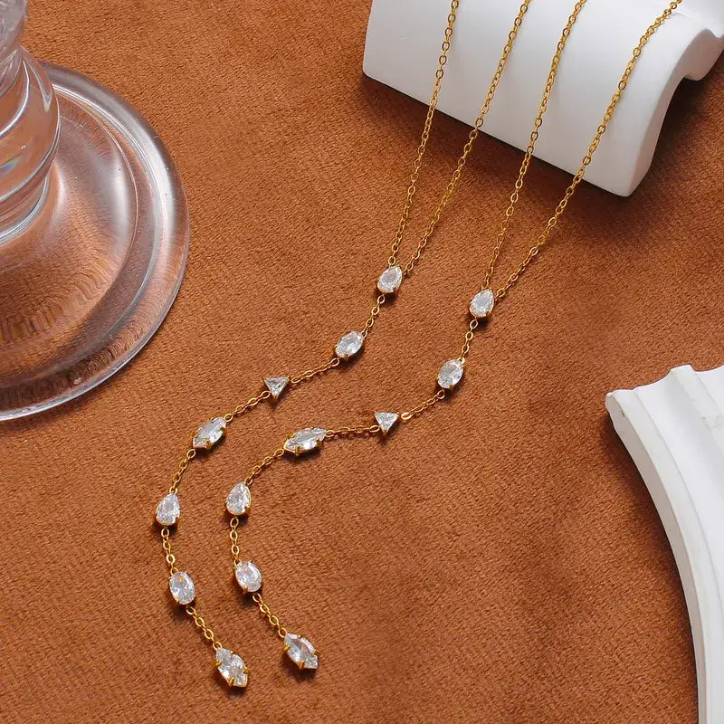 18K Gold PVD Stainless Steel Zircon Y Necklace Lariat