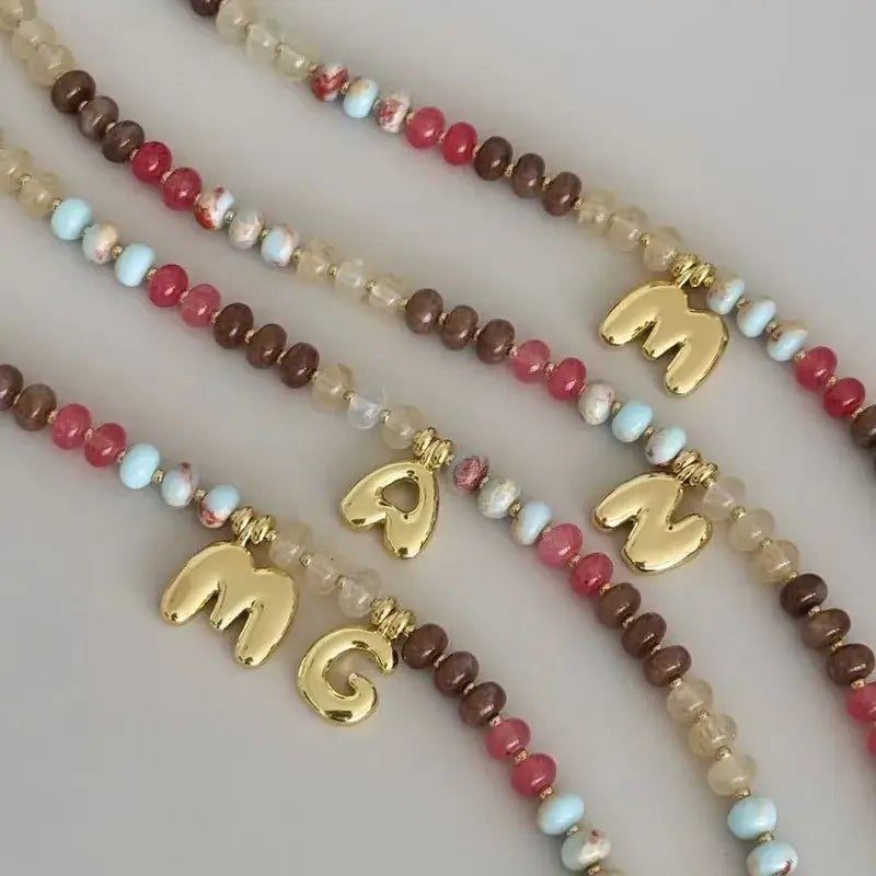 Natural Stone Letter Necklace – Gold Plated Adjustable