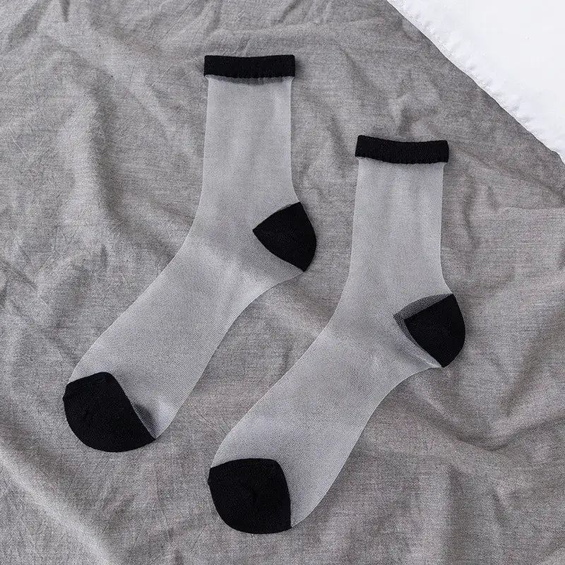Sheer Socks with Fun Designs in Black or White