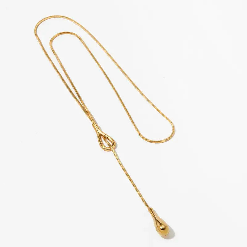 Water Droplet Long Necklace in Gold or Silver