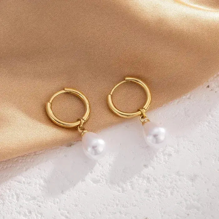 Pearl Drop Earrings, 18K Gold PVD