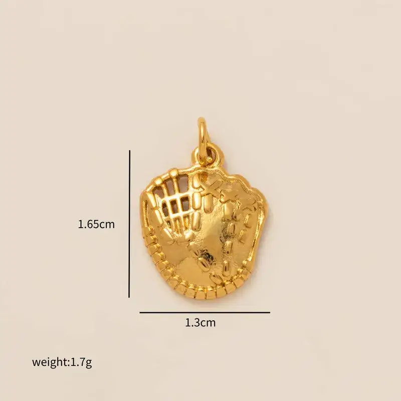 Baseball Charm 18 Gold Plated Stainless Steel Charm Bar
