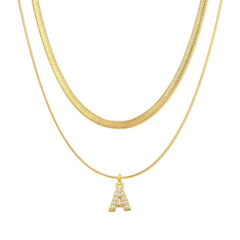 Double Layer Initial Pendant Necklace Jewelry Gold