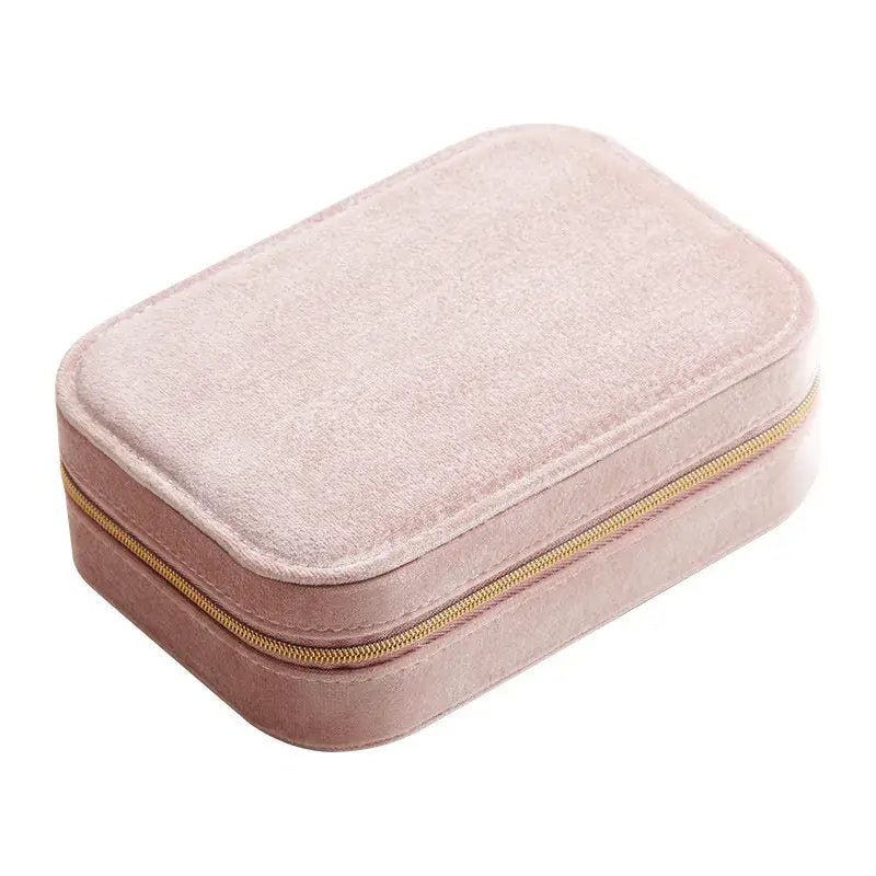 Velvet Jewelry Organizer Box with Compartments & Zipper