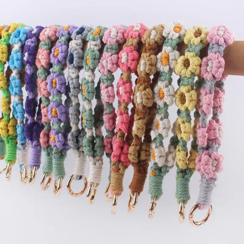 Daisy Flower Cotton Keychain Wristlet Key Holder