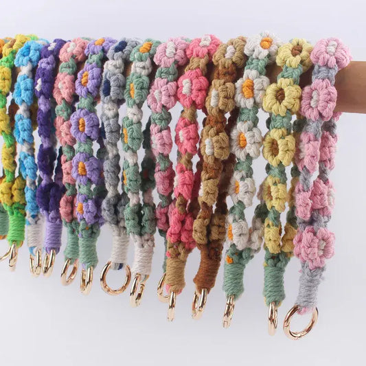 Daisy Flower Cotton Keychain Wristlet Key Holder
