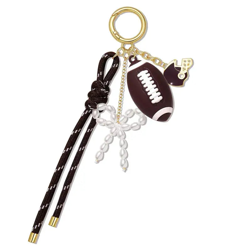 Sports Keychain Bag Charm with Pearl Bow Pickle Ball