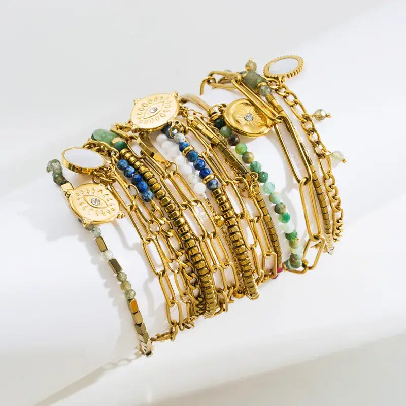 18K Gold Plated Bracelets with Stone and Chain Jewelry