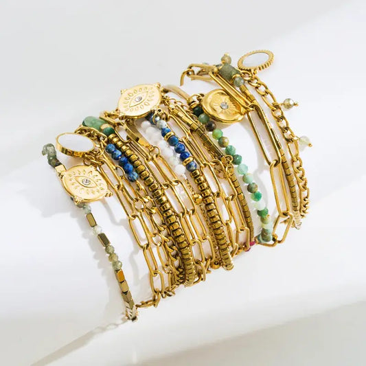 18K Gold Plated Bracelets with Stone and Chain Jewelry