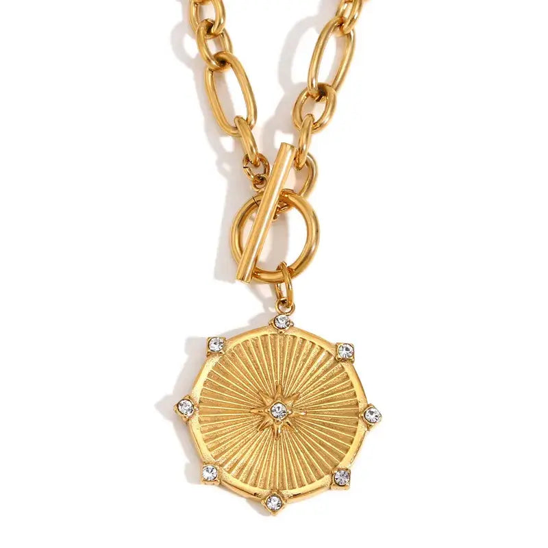 Gold Star Coin Pendant Necklace, 18K PVD