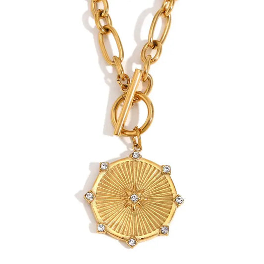 Gold Star Coin Pendant Necklace, 18K PVD