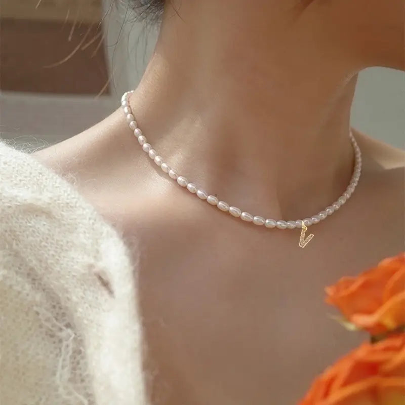 Pearl Beaded Personalized Initial Necklace with Charms