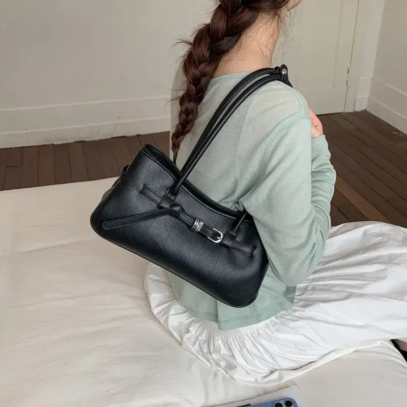 Y2K Buckle PU Leather Shoulder Bag – Multiple Colors