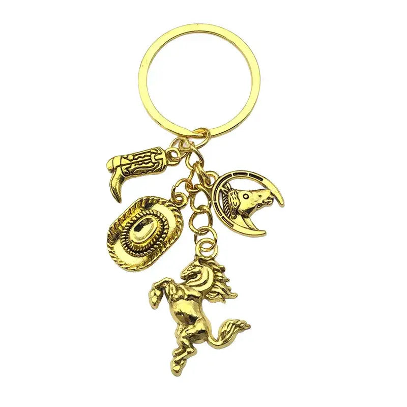 Cowboy Western Themed Keychain in Silver or Gold Key Chain