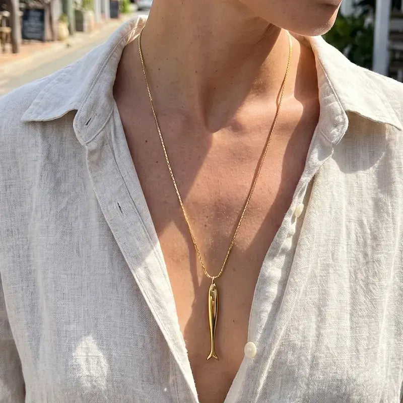 Coastal Fish Necklace, 18K Gold PVD