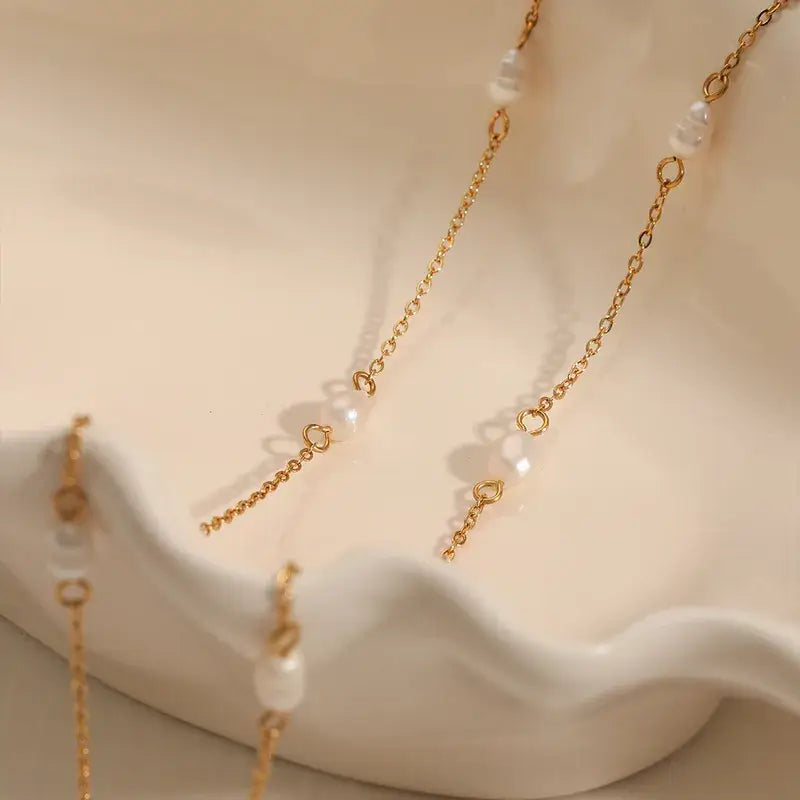 Natural Pearl Necklace, 18K Gold PVD