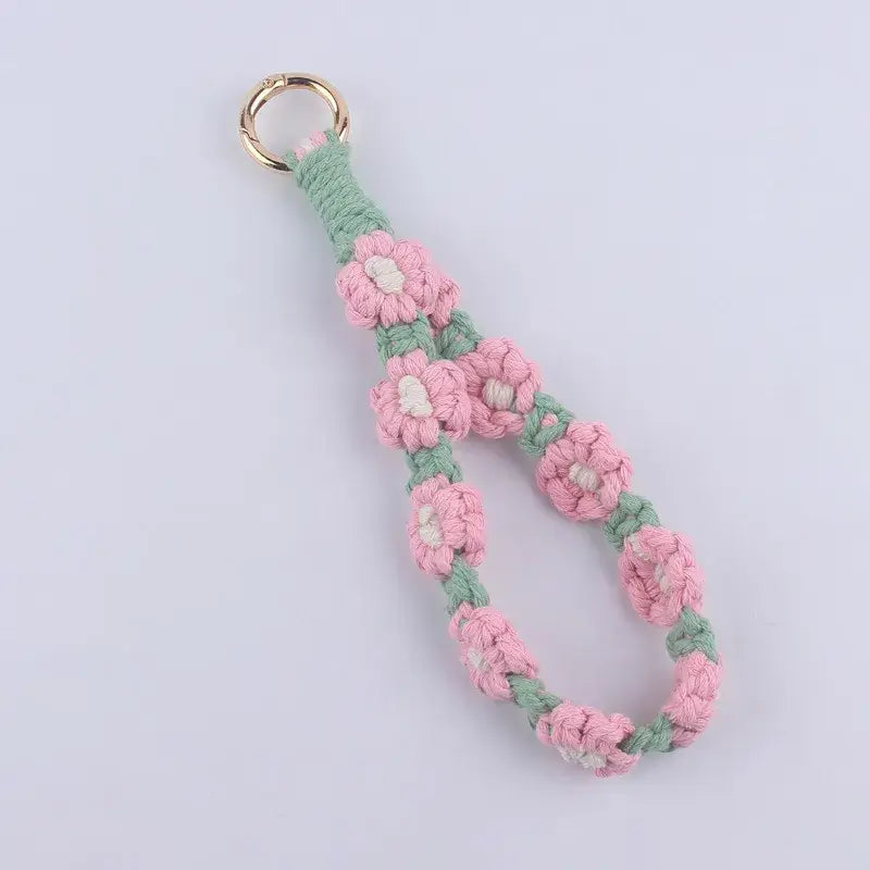 Daisy Flower Cotton Keychain Wristlet Key Holder