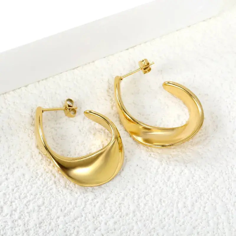 Gold Plated Stainless Steel C-Shaped Earrings Jewelry