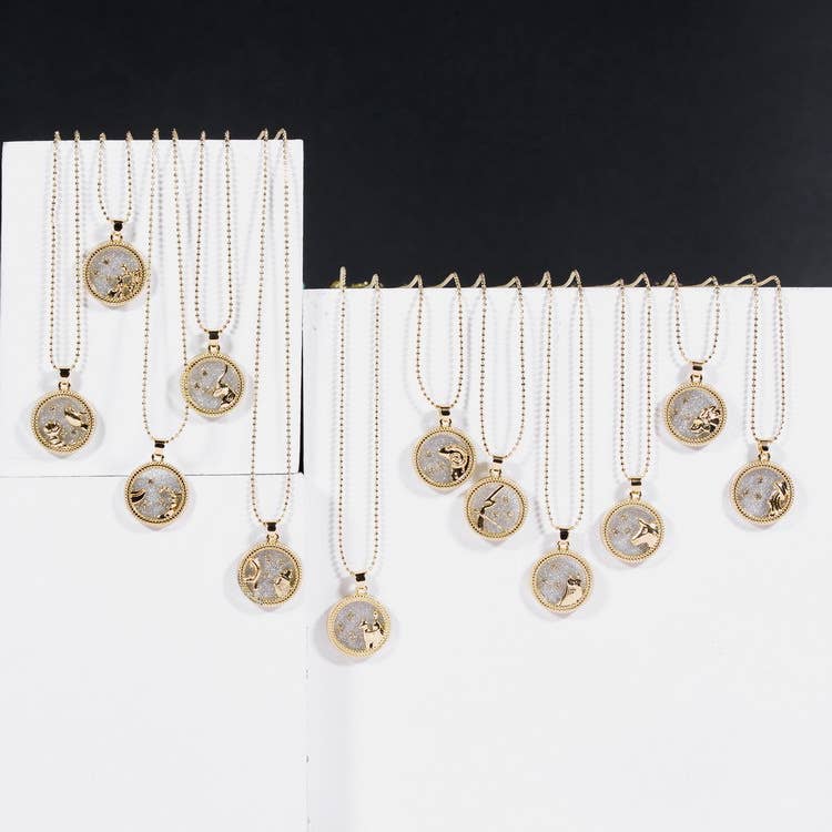 Constellation Birthday Round Pendant Inlay Necklace