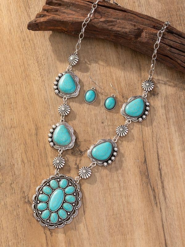 Turquoise Long Necklace with Earrings