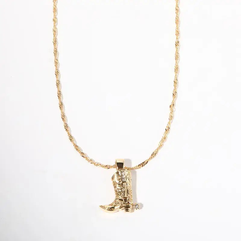 18K Gold Plated Cowboy Boot Pendant Necklace Jewelry