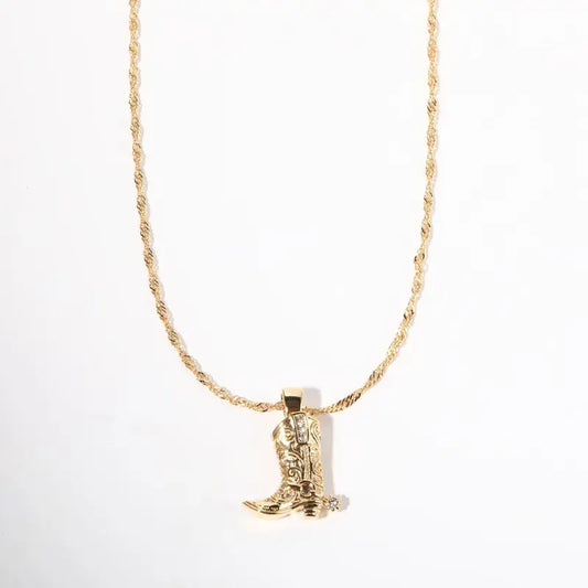 18K Gold Plated Cowboy Boot Pendant Necklace Jewelry