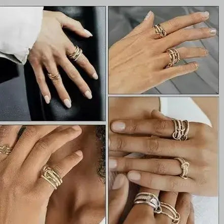 Classic Geometric Stacked Rings – Stainless Steel