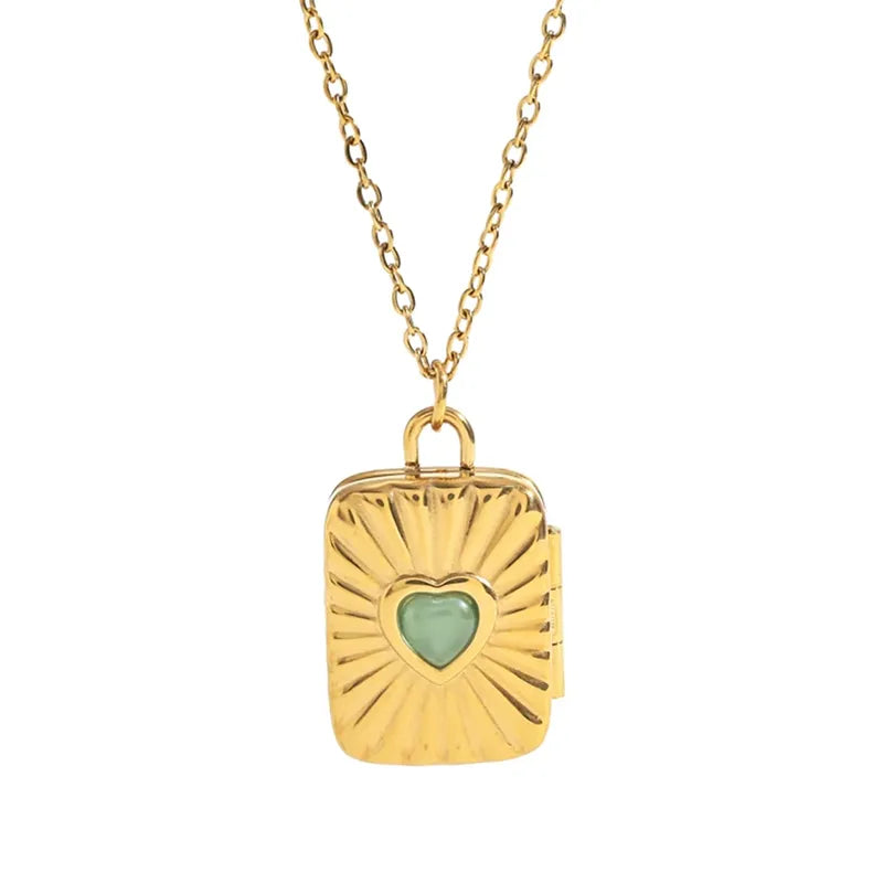 18K Gold Geometric Heart Locket Necklace – Stainless Stee