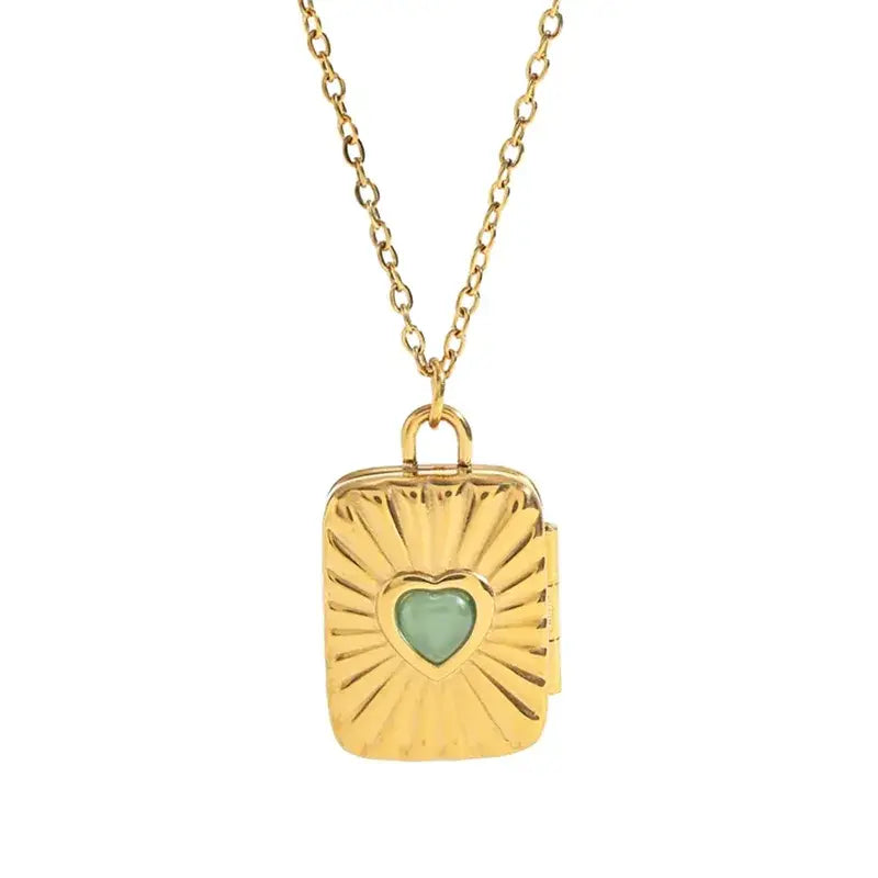 18K Gold Geometric Heart Locket Necklace – Stainless Steel
