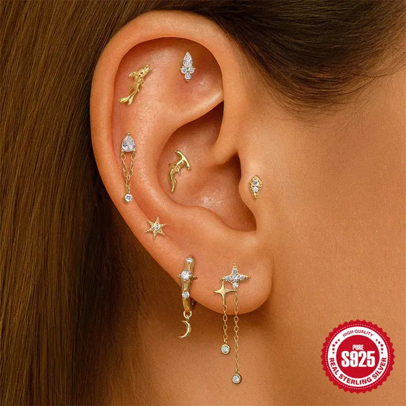 Sterling Silver Gold Tassel Stud Earrings