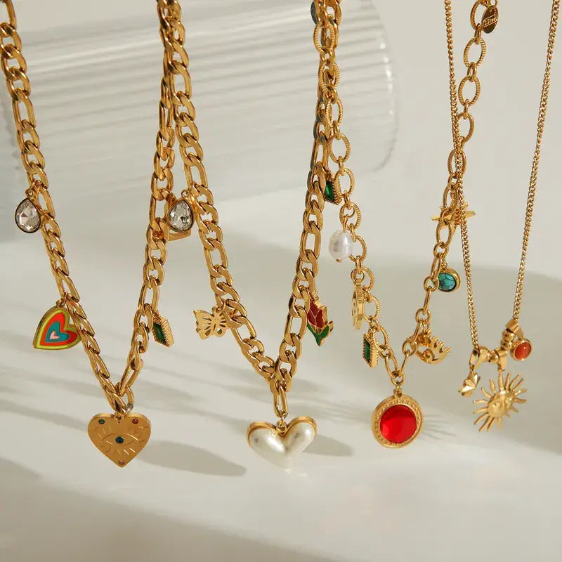 18K Gold Plated Heart Charm Necklace Jewelry