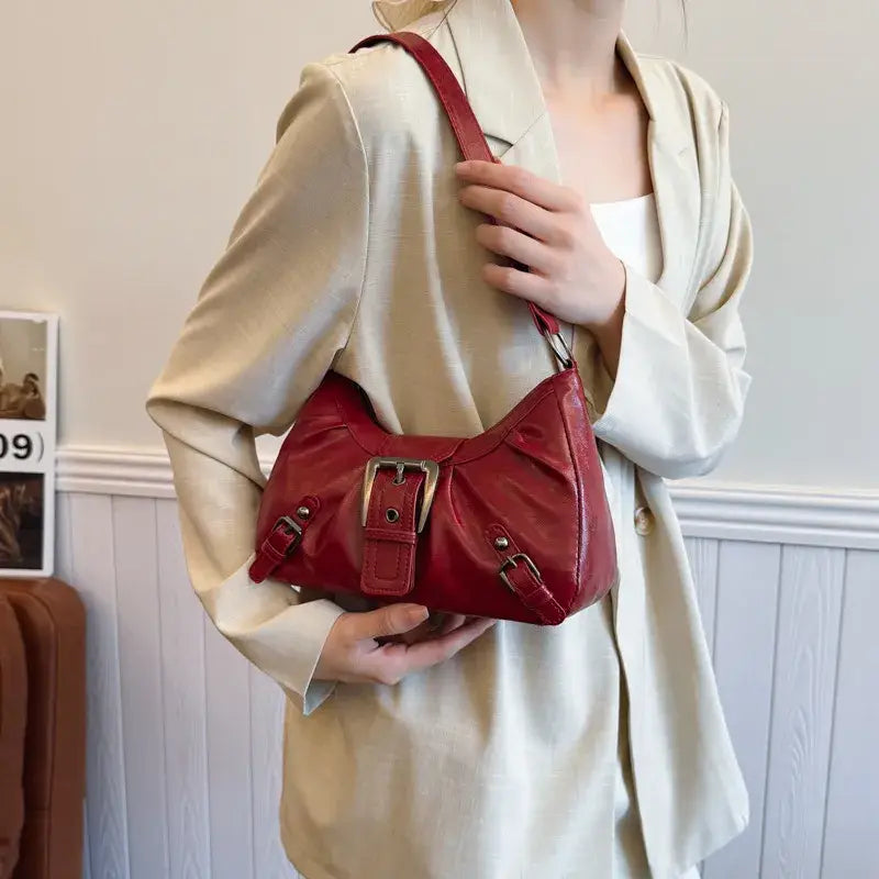 Women’s Square PU Leather Shoulder Bag – Black or Red