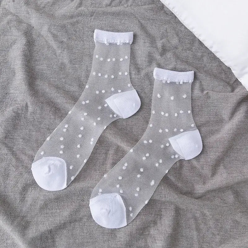 Sheer Socks with Fun Designs in Black or White