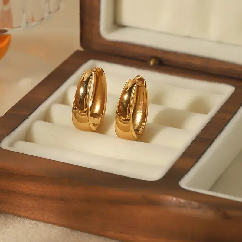 Stainless Steel Earring Thick Hoops in Gold or Silver