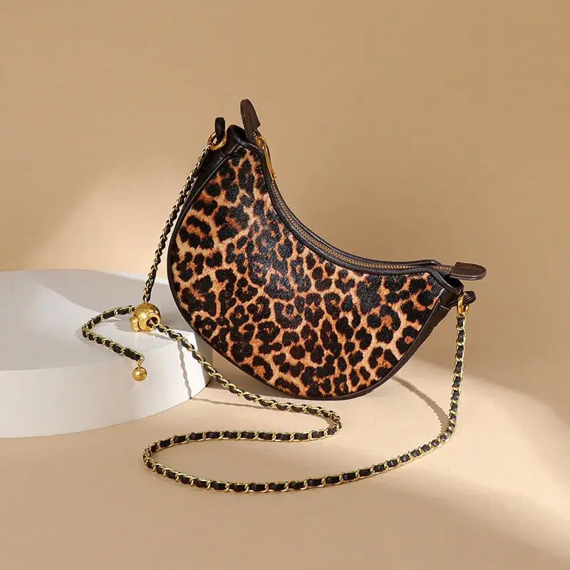 Leather Leopard Dumpling Crossbody Bag – Vintage Style