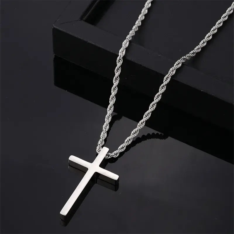Mens Stainless Steel Cross Necklace Silver or Gold