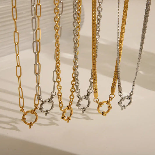 18K Gold Plated Stainless Steel Charm Necklace Jewelry