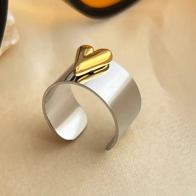 Solid Adjustable Mixed Jewelry Ring Silver and Gold Heart