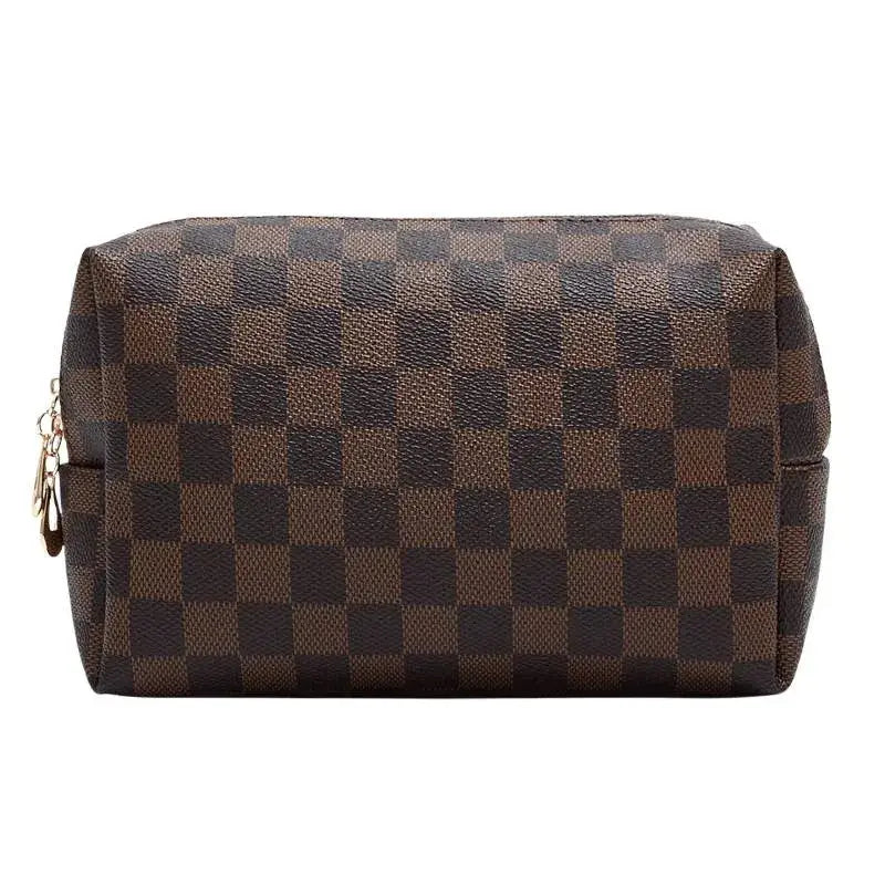 Waterproof Checkered PU Leather Cosmetic & Makeup Bag
