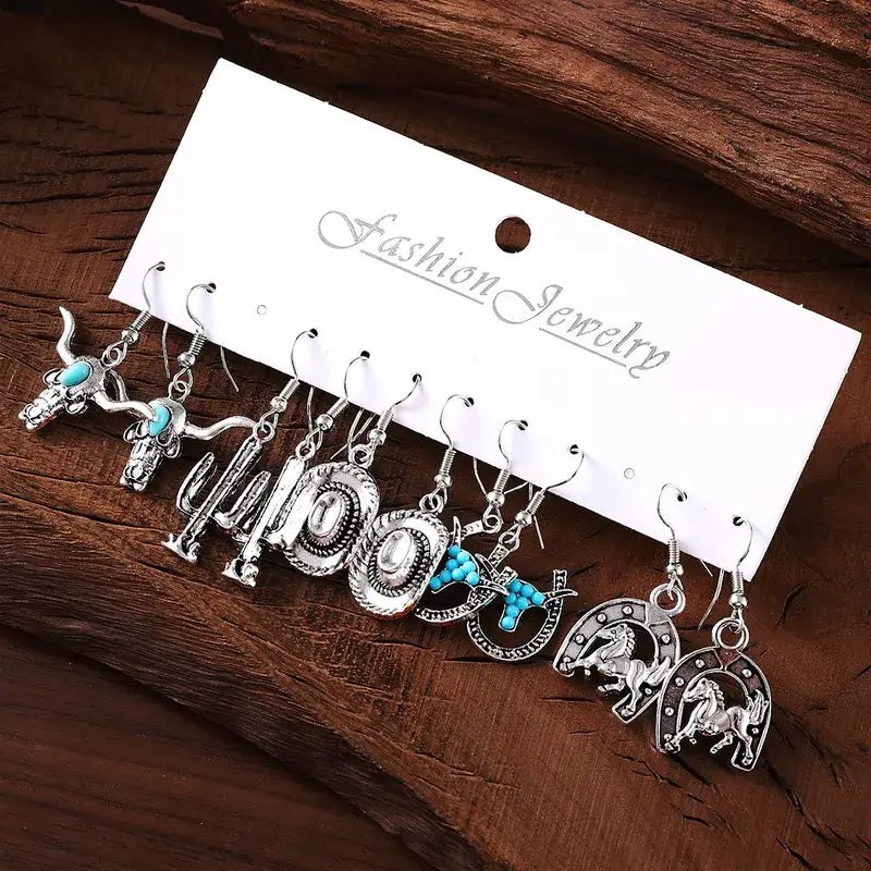 Western Silver Themed Earring Bundle Jewelry