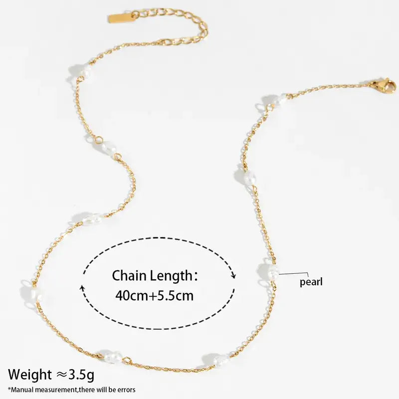 Natural Pearl Necklace, 18K Gold PVD