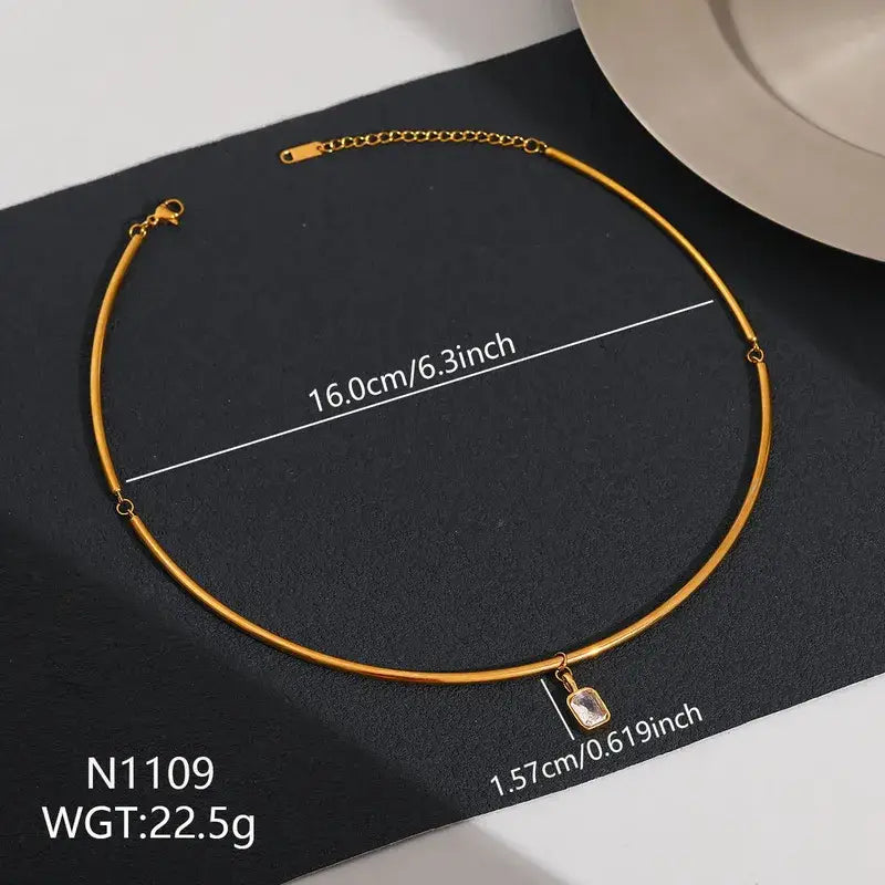 18K Gold Plated Teardrop Zircon Pendant Necklace